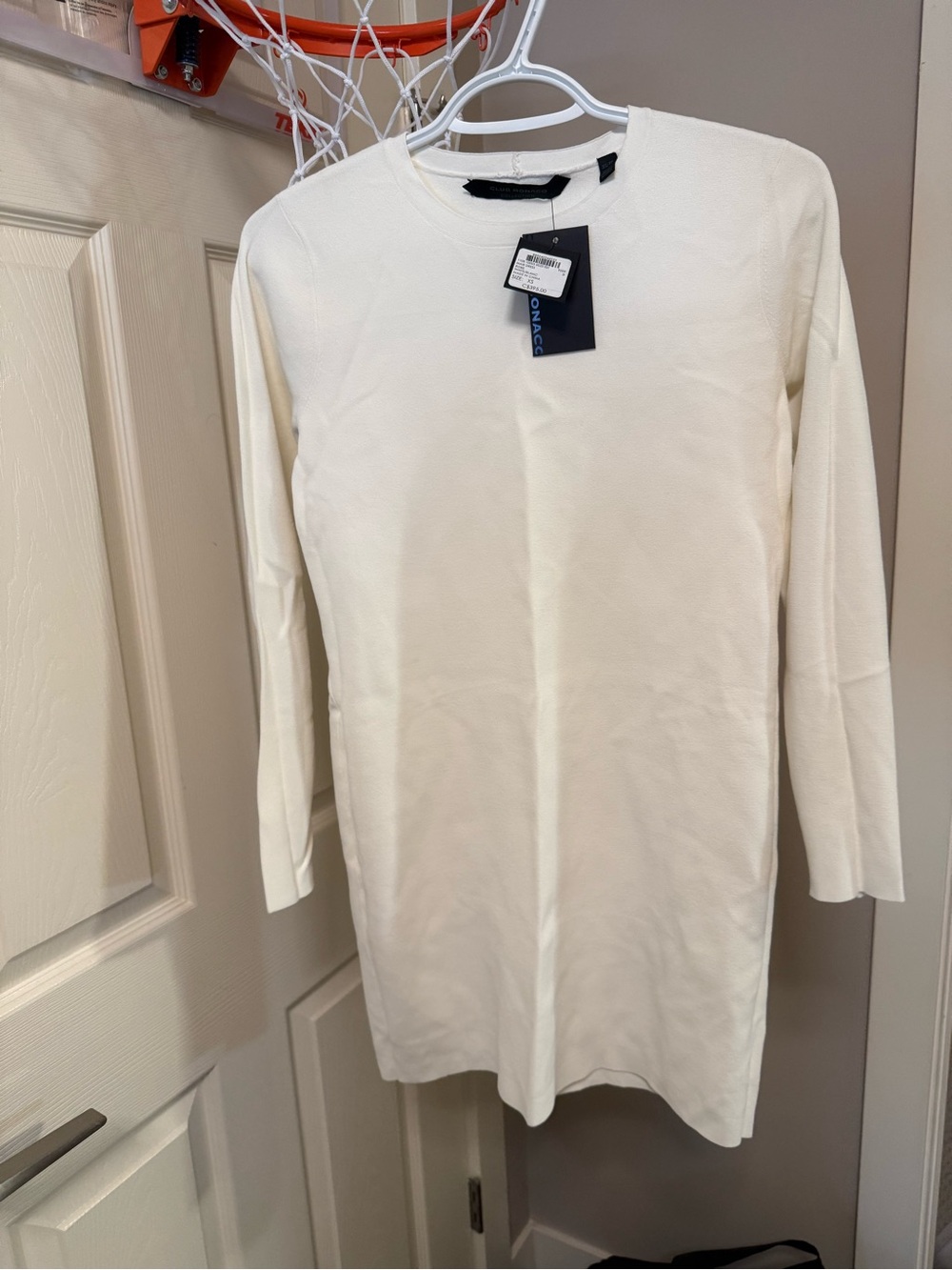 Club Monaco Cream Long Sleeve Crewneck Dress